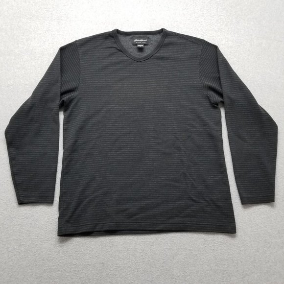 Eddie Bauer Sweater Mens Medium Gray Striped Pullover‎ V Neck Sweatshirt - Picture 1 of 9